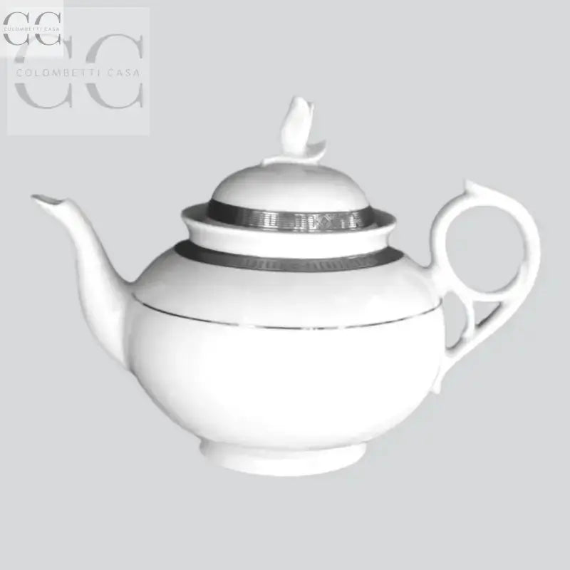 Teiera in porcellana Weissestal con finiture in platino inciso, parte del set Tazze the
