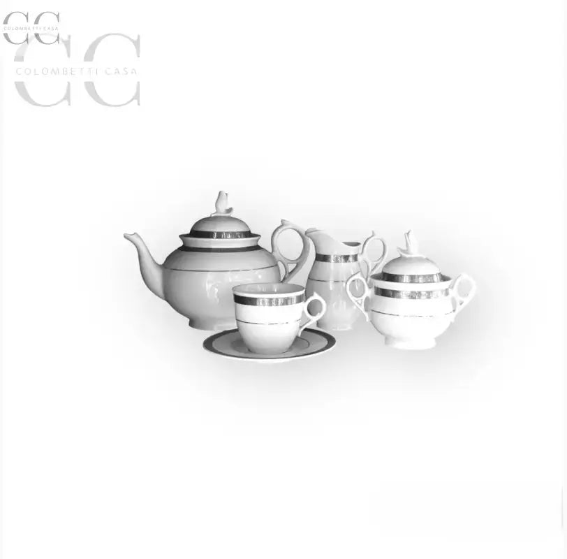 Elegante servizio da tè in porcellana Weissestal con dettagli in platino inciso