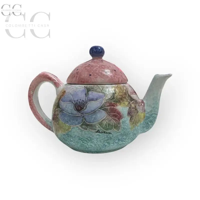 Teiera in ceramica decorata a mano Italica Ars con motivo floreale elegante