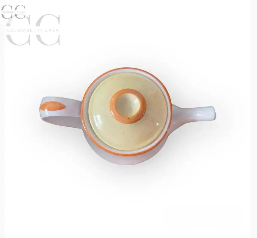 Teiera Mancioli porcellana da fuoco con coperchio giallo, ideale per tazze eleganti
