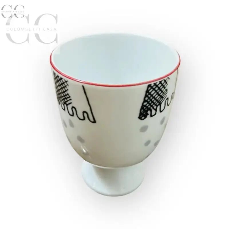 Vasetto con piede porcellana Richard Ginori bianco con design nero e grigio