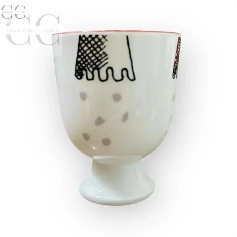 Uovo in ceramica bianca con pois grigi, design nero, Vasetto con piede Richard Ginori