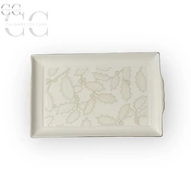 Vassoietto con filo platino e decoro agrifogli Richard Ginori per tazze eleganti