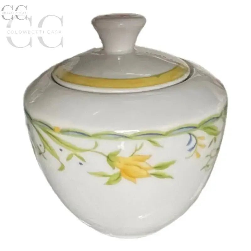 Zuccheriera porcellana Limoges, elegante tazzina con design floreale bianca