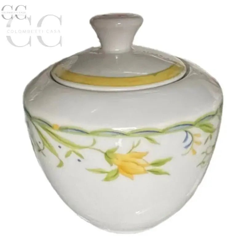 Zuccheriera porcellana Limoges, elegante tazzina con design floreale bianca