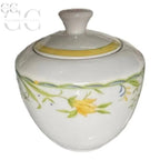 Zuccheriera porcellana Limoges, elegante tazzina con design floreale bianca