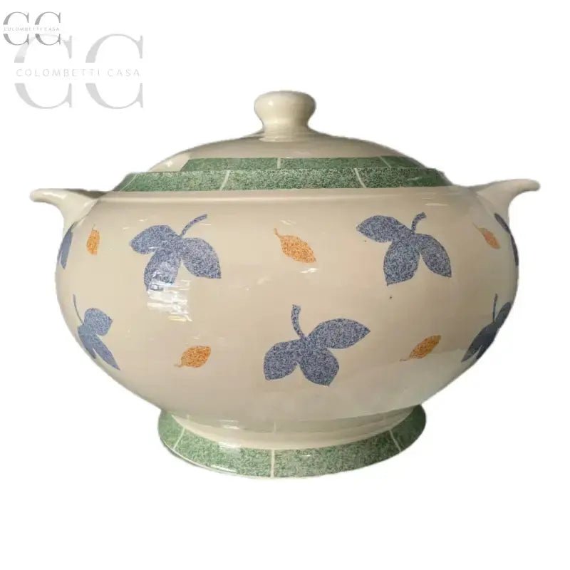 Zuppiera porcellana inglese Johnson Bros con coperchio e motivo a foglia